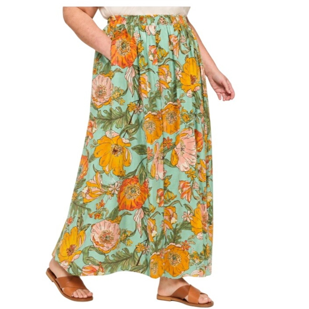 Lane‎ Bryant Womens 26/28 Tropical Floral Cotton Rayon Maxi Skirt NWT